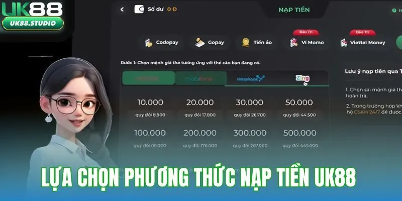Lựa chọn phương thức nạp tiền UK88 phù hợp với nhu cầu